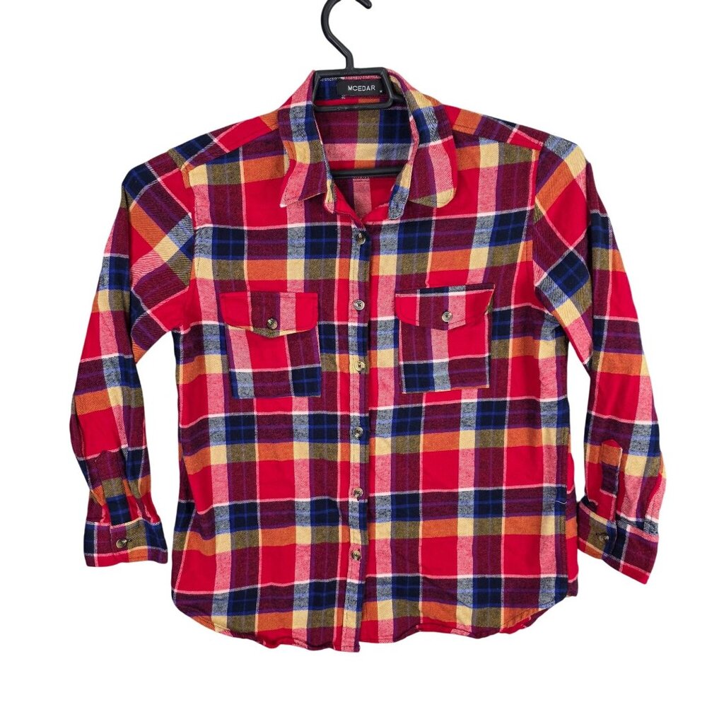Womens McCedar Red Blue Yellow Plaid Button Up Shirt Long Sleeve Size M